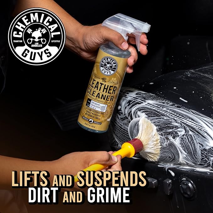 Chemical Guys Colorless and Odorless Leather Cleaner - Safe for Natural, Synthetic, Faux, and Pleather, Car Interior Cleaner, Safe for Furniture, Boots, Apparel, & More - 16 oz