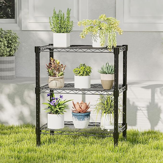 HealSmart 3-Tier Metal Wire Storage Shelves, Adjustable Standing Storage Rack Shelf, Heavy Duty Steel Shelving Unit Organizers for Kitchen Bathroom Pantry Garage, 23.2" W×13.4" D×30.3" H, Black