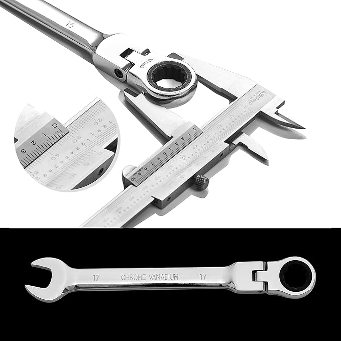 12-Piece 8-19mm Metric Flex-Head Ratcheting Wrench Set, Professional Chrome Vanadium Steel Ratchet Wrench, Combination Ended Span Kit with Portable Suspended Bag