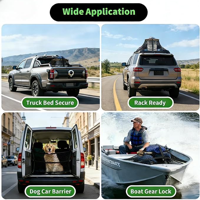 Cargo Net for Pickup Truck Bed, Double Layer Truck Bed Net, Suitable for Daily Light Loads of Trucks, 4'x4' Stretches to 7'x7', with 6 Metal Carabiners