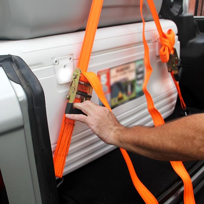 HFS(R) 4PC 1-1/2" x 15 ft Heavy Duty Ratchet Cargo Tie Down Straps 3000lbs Dual J-Hooks Orange