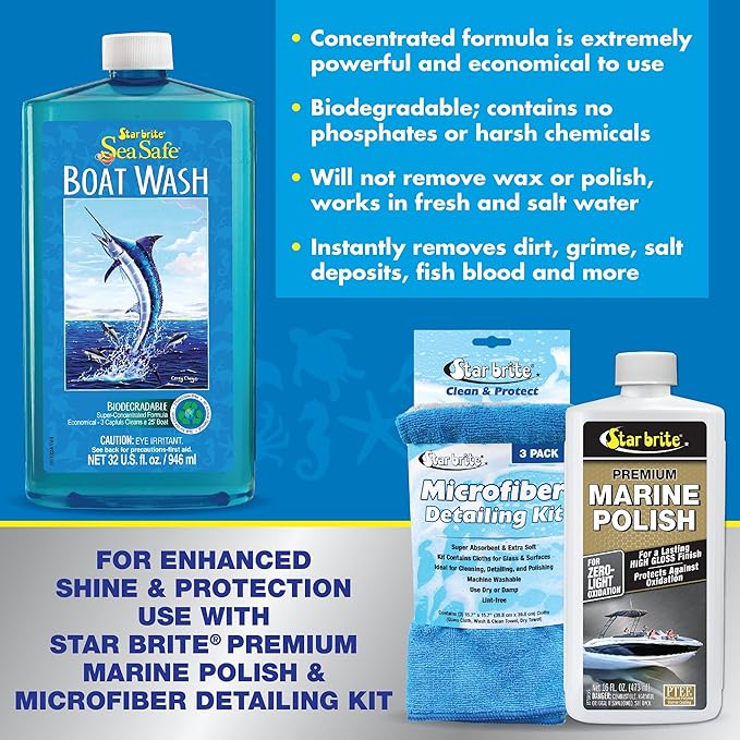 STAR BRITE Sea Safe Boat Wash – Super Concentrated Formula – Gently Removes Dirt, Grime, and Salt Without Stripping Wax or Polish – Designed for Use on All Boat Surfaces