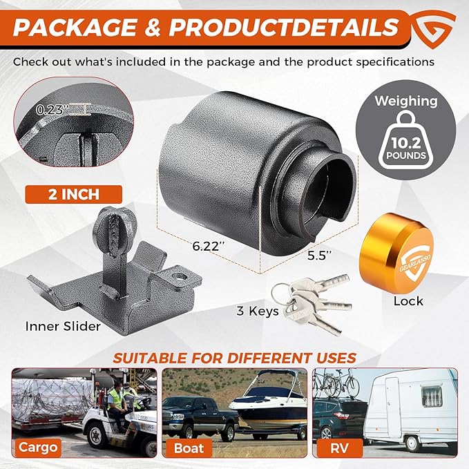 Heavy Duty Trailer Hitch Locks Fits 2" Couplers, Upgraded Anti Theft Trailer Tongue Lock Secure with Coupler and Safety Chain, Trailer Lock for RV Camper Trailer Truck Pickup Boats