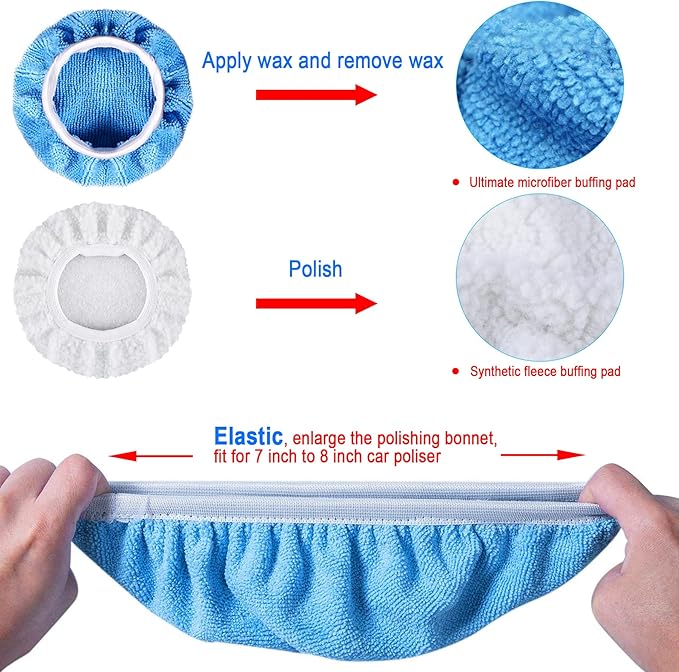 SIQUK 16 Pieces 7 Inch Buffing Pads Foam Polishing Pad Kit Polisher Pads Bonnets Wax Buffer Polish Pads Car Buffer Attachment for Drill