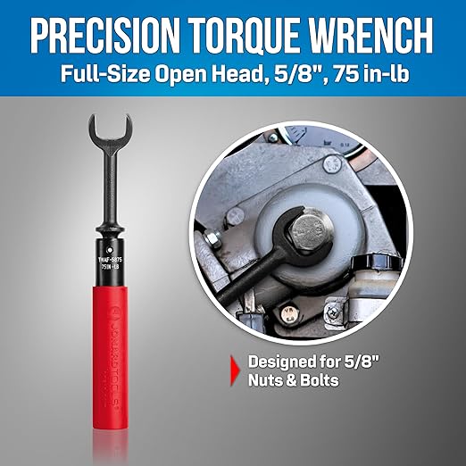 Jonard Tools TWAF-5875 Torque Wrench, Full Head 5/8", 75 in-lb - CATV/Coax/VDV Tool with Audible Click, Angled Head, Cushion Grip, High Carbon Steel