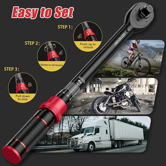 VANPO Torque Wrench Set 1/4" 3/8" 1/2" Drive 20-240 In.lb, 5-45 Ft.lb, 10-170 Ft.lb with 3 Adapters,±3% Accuracy,72-Tooth,Dual Scale,Storage Case,Click Style for Bike, Motorcycle, Car, Truck Repair