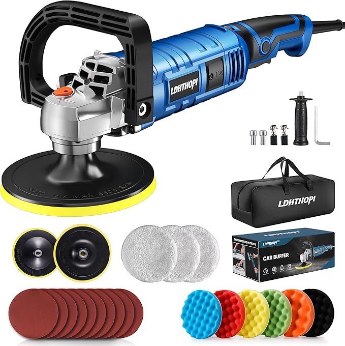 Buffer Polisher Kit for Car - 6/7 Inch Rotary 1700w Polisher Buffer Waxer,7 Variable Speed 1000-3500rpm,Detachable Handle Buffing Machine for Car, Boat Sanding, Polishing Waxing, Blue 3