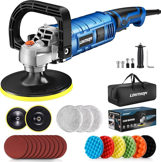 Buffer Polisher Kit for Car - 6/7 Inch Rotary 1700w Polisher Buffer Waxer,7 Variable Speed 1000-3500rpm,Detachable Handle Buffing Machine for Car, Boat Sanding, Polishing Waxing, Blue 3