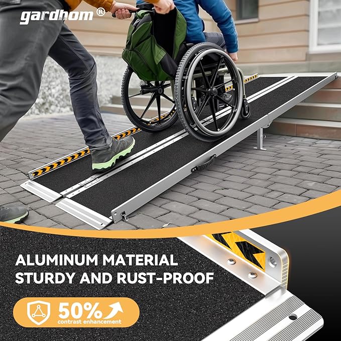 gardhom Wheelchair Ramp 10 Feet, Anti-Slip Aluminum Folding Handicap Ramp Wheelchair Ramps for Home Steps Entrance Threshold Doorways Stairs Curbs Scooter