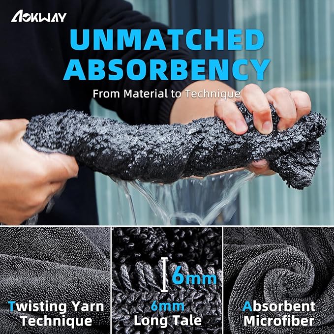 aokway Microfiber Car Drying Towel,Thickened and Absorbent Microfiber Towels, No Streaks Drying Towel car Detailing, Scratch-Free, No Water Spots- 16” x 16”（1 Pack）