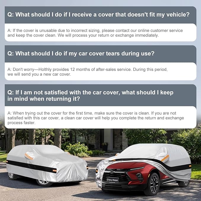 10 Layers SUV Car Cover Custom Fit for Chevrolet Chevy Blazer (2019-2026), Waterproof All Weather for Automobiles, Outdoor Full Cover Sun Dust Rain Protection with Cotton. Silver