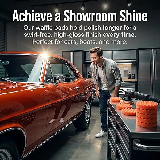 Fasmov 8 Pack 6" Buffing Polishing Pads Waffle Buffing Pads, Orange Microfiber Buffing Pads Cutting Polishing Pad, Foam Polish Pad for Car Buffer Polisher Compounding, Polishing and Waxing