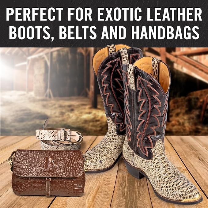 Exotic Leather Conditioner for Boots - Made in USA Leather Cleaner Specially Formulated to Clean & Condition Your Reptile & Exotic Skins - Snakeskin Conditioner - Crocodile Leather Conditioner - 8oz