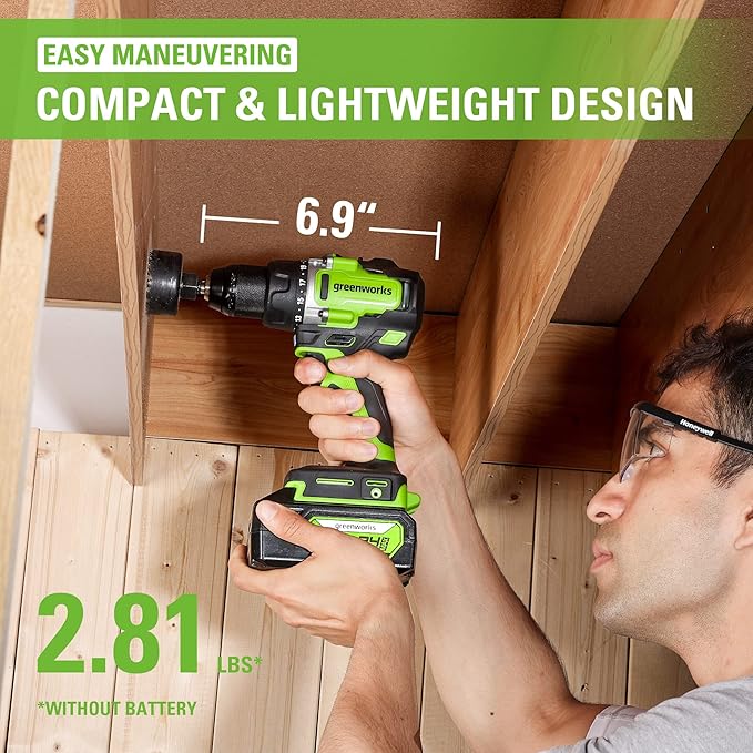 Greenworks 24V Cordless Brushless 1/2" Drill Driver (Metal Chuck /800 in.-lbs. /21 Clutch Position/LED Light), Tool Only