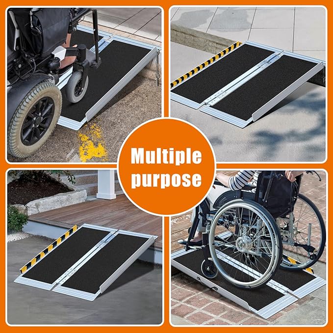 3FT Wheelchair Ramp for Home Steps & Porches (3-8 Inch Height) - Heavy-Duty Aluminum Ramp with Carry Handle, 800 lbs Capacity, Non-Slip Surface, Not Recommended for Low Door Thresholds