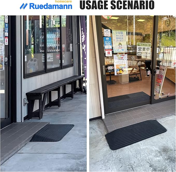 Ruedamann 1-1/2“ RiseThreshold Ramp, Durable Solid Rubber with 2200lbs Load Capacity, Non-Skid and Anti-Slip Surface, Wheelchair Ramp for Doorways and Bathroom