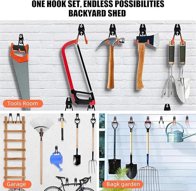 Garage Hooks, 6 Pack Large Round Wall Hooks for Hanging Heavy Duty Ladders, Bikes, Tools Ideal for Garage, Garden, Basement Utility Room Storage (Orange)