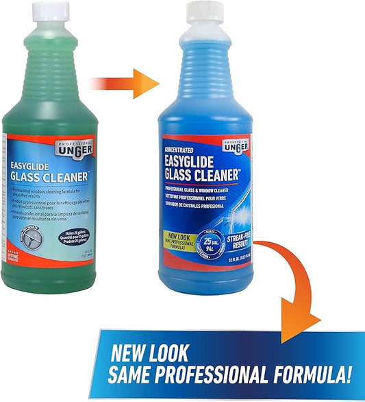 Unger Professional Streak-Free EasyGlide Glass Cleaner Concentrate, 32 oz – Ammonia-Free, Makes 25 Gallons of Solution , Safe for Tinted Windows, LOW-E Glass, Windshields & Mirrors