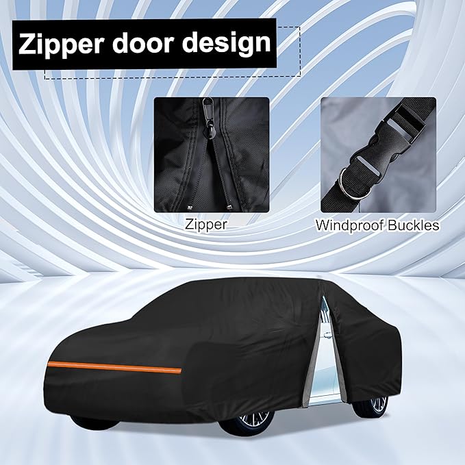 Amooca Heavy-Duty Car Covers Waterproof Sun-Proof All Weather for Automobiles Snow Cover 420D with Door Zipper Cotton Lining Universal Fit for Midsize Sedan