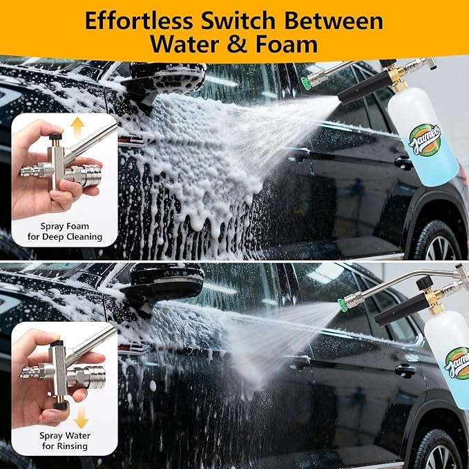 Foam Cannon for Pressure Washer Gun Kit with Dual Connector Accessory, Car Wash Foam Gun with 5 Nozzle Tips, Compatible with M22-14mm and M22-15mm Fittings