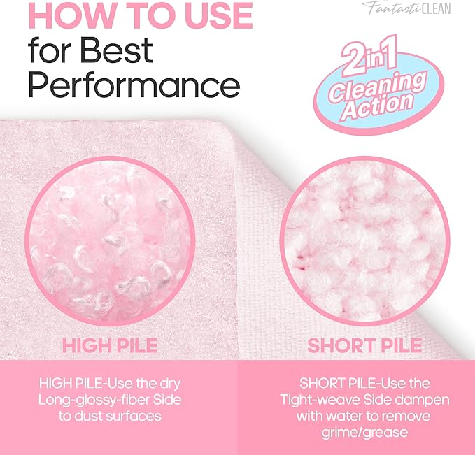 Fantasticlean Tear-Away Microfiber Cleaning Cloth Roll, 12'' by 12''- 36 Sheets, Thick & Large Detailing Towels, Ultra Absorbent, Lint-Free Reusable Wipes for Home, Car or Outdoor (Glossy Pink)