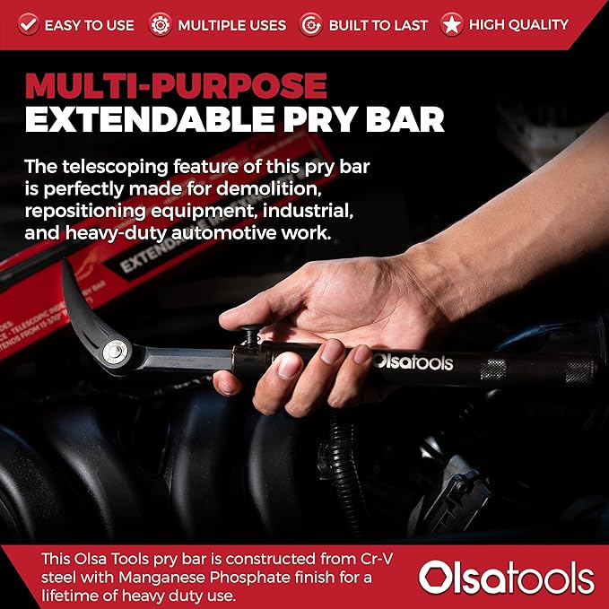 Olsa Tools Adjustable Pry Bar - Adjustable Angles & Extendable Length From 13.3"-18.5" - Extendable and Indexable Pry Bar - Indexing Pry Bar for Mechanics - Professional Grade - Part 1260