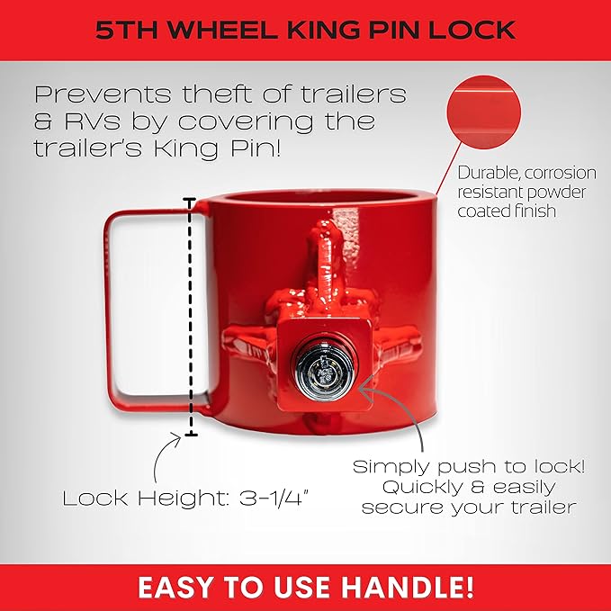 Equipment Lock 5th Wheel Trailer Kingpin Lock - Powder Coated Steel 5th Wheel Hitch Lock - Anti-Theft Tow Hitch Lock - Durable, Secure Fifth Wheel Lock for Theft Prevention and Trailer Security