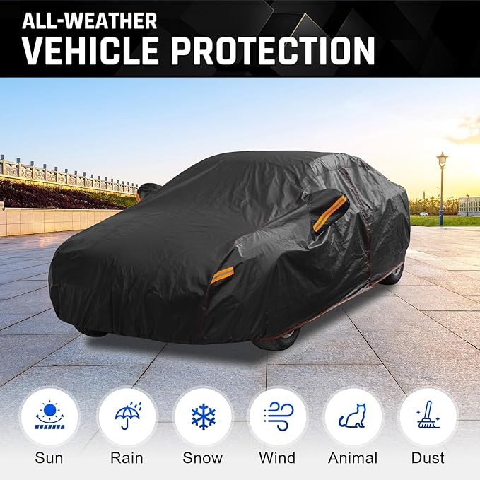 Car Cover Custom Fit for Honda Accord, Chevy Malibu, Kia K5 /Optima, 6 Layer Heavy Duty Car Cover with Cotton Liner