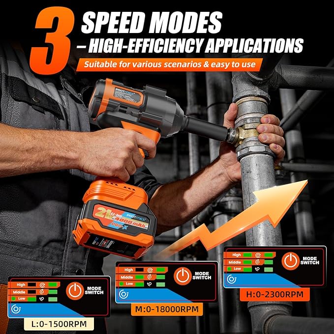 Protmex 1107Ft-lbs(1500N.m) Impact Wrench, 1/2" Cordless Impact Driver, Brushless High Torque Impact Gun with 21V 2x4.0Ah Battery, Power Motor Variable Speeds for Car/Mower/Pickup Truck