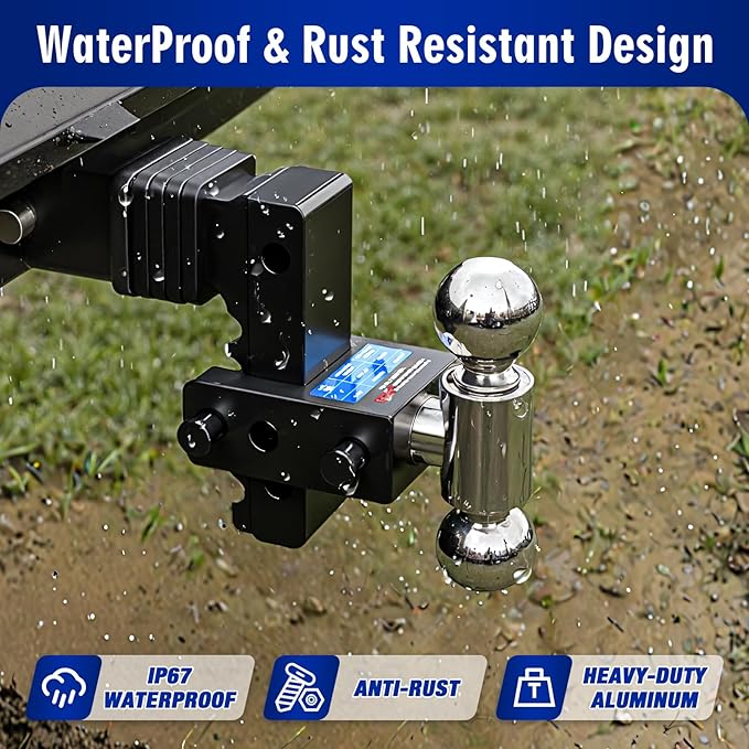 Adjustable Trailer Hitch Fits 2" Receiver - Heavy-Duty 12,500 lbs GTW Aluminum Tow Hitch with Dual Ball (2" & 2-5/16"), 8" Drop/Rise, 4 Silencer Pads & Anti-Theft Lock for Trucks and SUVs