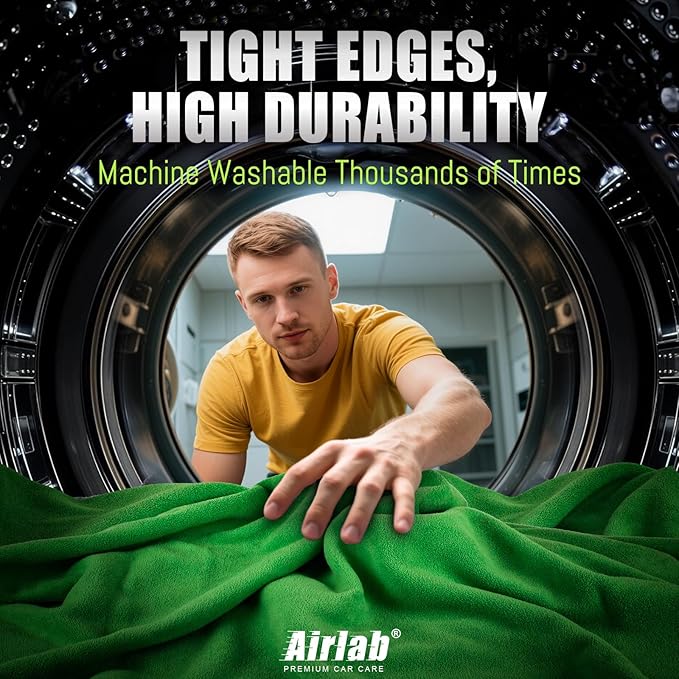 Airlab Microfiber Towels for Cars Wash Drying Thick Plush Cleaning Cloth Auto Detailing Super Absorbent for Interior & Exterior Lint Free, Streak Free, 35 x 24 Inch, 500 GSM, Pack of 2, Grey-Green