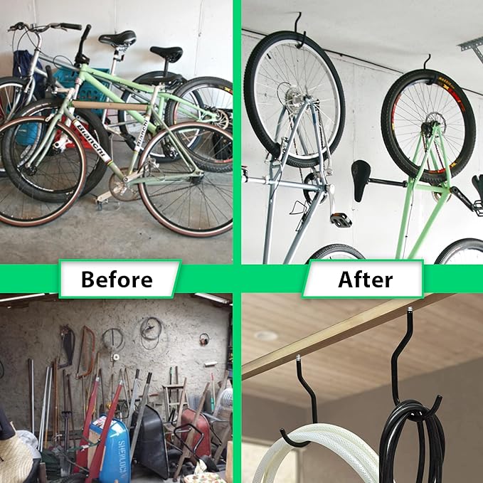 6 Pack Heavy Duty Garage Bike Storage and Utility Hooks-5.7 Inches for Garage Wall and Ceiling-Garage Hooks for Hanging Bicycle,Hose,Cords,and Garden Tools