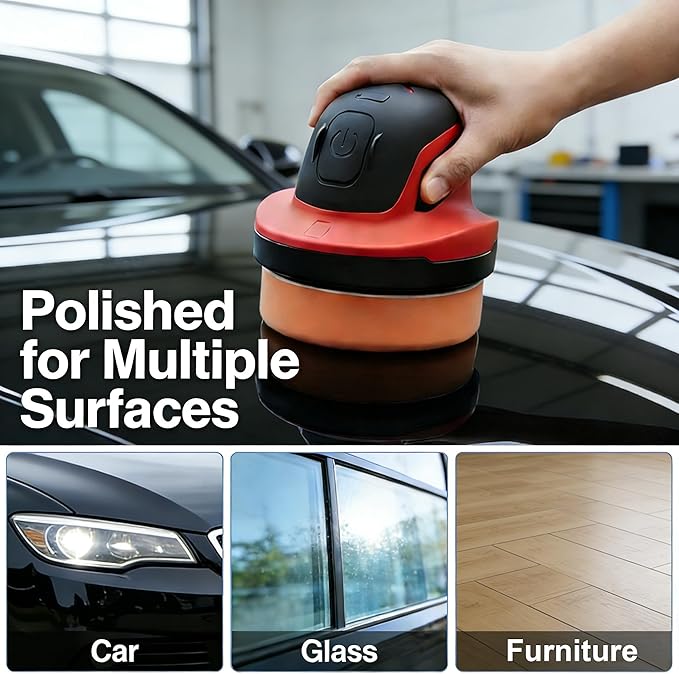 BLACKCUBE Cordless Car Polisher 230 RPM, USB Rechargeable Auto Buffer with 2000mAh Battery, Lightweight 5-Pad Detailing Kit for Scratch Removal, Waxing & Polishing – for Car, Boat & Home