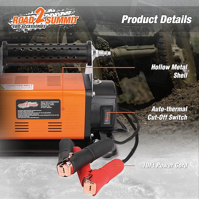 Heavy Duty Portable 12V Air Compressor Kit Inflate 6.35CFM (180L/ Min), Max 150PSI, Off-Road Air Compressor Kit for 4x4 Vehicle RV, Air Pump for ATVS Tire, for Car and SUV Tire