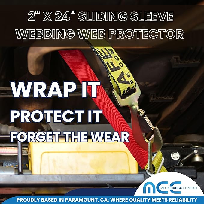 Mega Cargo Control 10 Pack Red, 24" Sliding Sleeve Protectors for 2 inch Webbing Tow Straps, Winch Tie Downs, Cargo Hauling