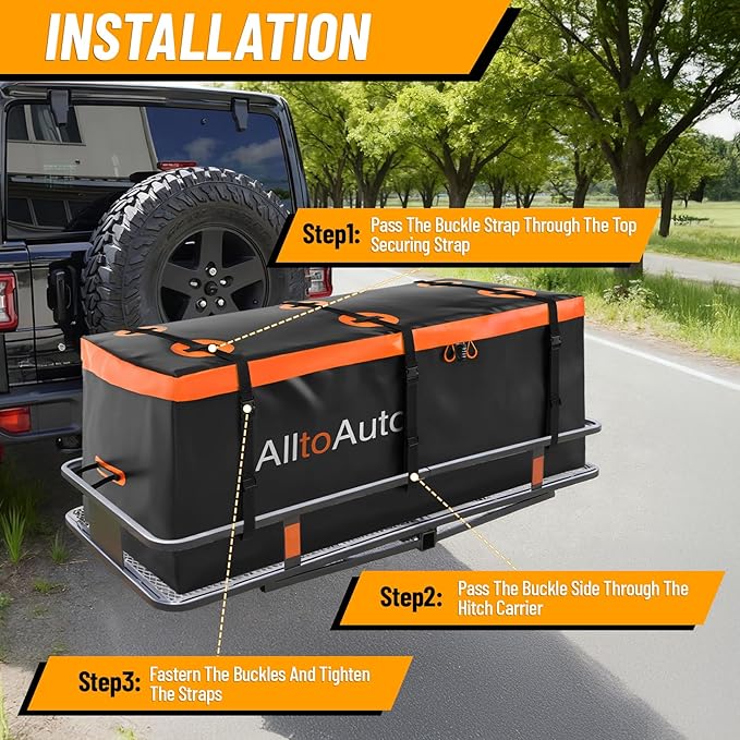 40 CuFt Waterproof Cargo Bag for Hitch Carrier | 70"x30"x33" Trailer Hitch Cargo Carrier | Weatherproof Truck Bed Storage with Straps, Lock & Carry Case | PVC Vehicle Soft-Shell Carriers