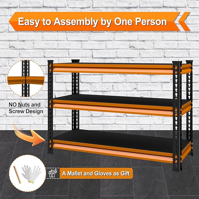 3-Tier Garage Shelving Heavy Duty,40''W x 18''D x 36''H Metal Shelving Unit,1320 lbs Weight Capacity Adjustable Storage Shelves for Retiple Tanks, Aquariums, Pantry,Orange
