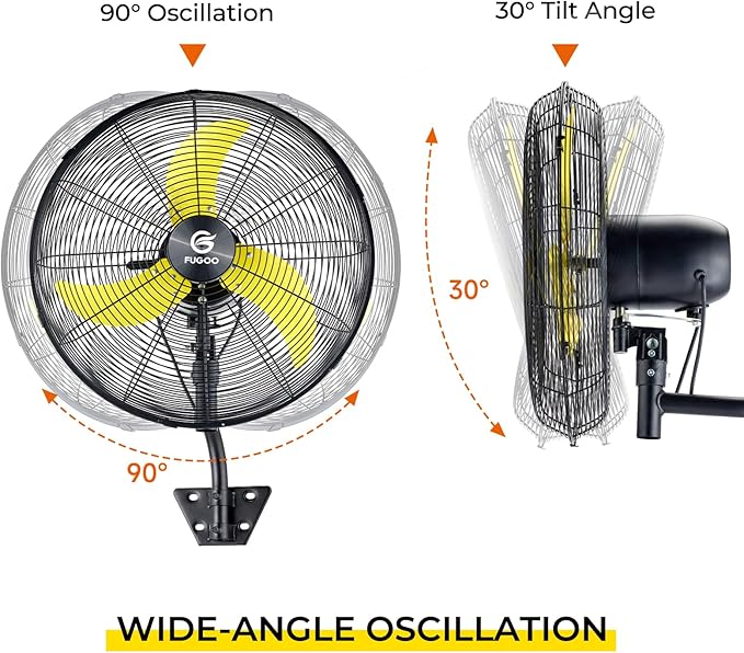 FUGOO 20'' Outdoor Quiet Oscillating Wall Fan With All Sealed Brushless DC Motor,4-Speed Waterproof Outdoor Fan, Heavy Duty Industrial Wall Mount Fans for House,Patios,Commercial,Garage,4000CFM