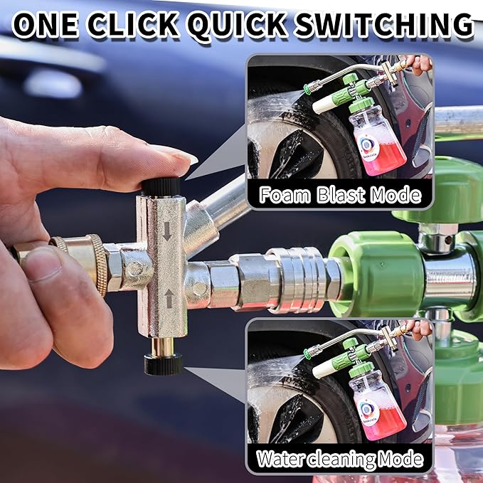 Dual Connector Accessory with Pressure Washer Foam Cannon, Balabulala Pressure Washer Double Tip Attachment for Foam Blaster with with 5 Power Washer Sprayer Nozzles, 1/4" Quick Connect, 3600 PSI