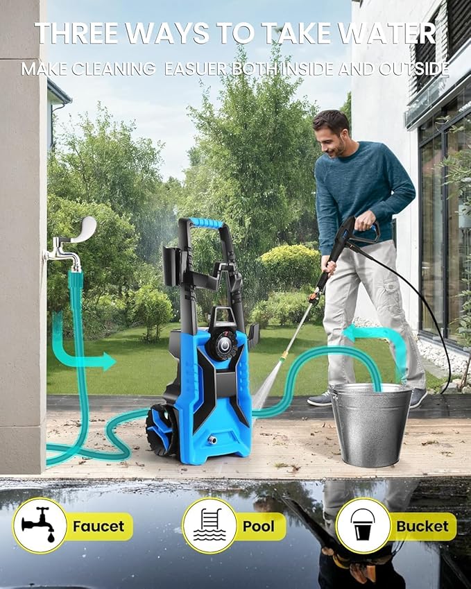 5000PSI Pressure Washer Adjustable Pressure,Power Washer with Foam Cannon,4 Nozzles,33FT Hose and 500ml Soap Bottle for Home/Cars/Driveways/Patios/Fences