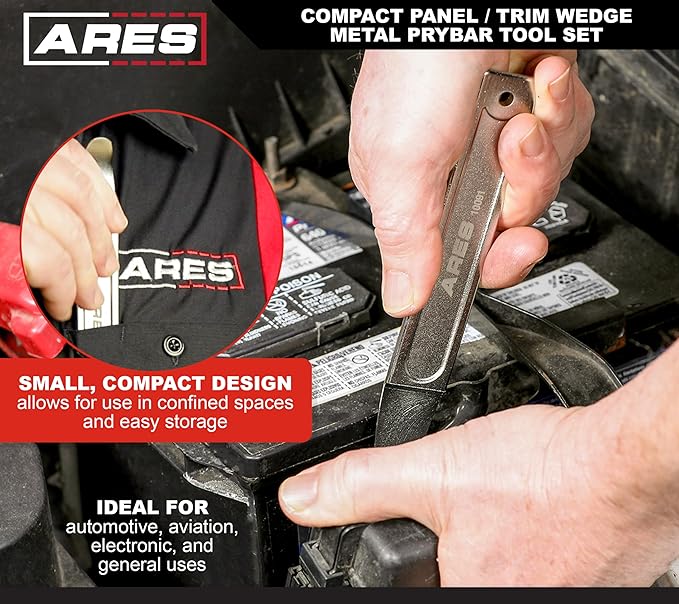 ARES 10092-2-Piece Compact Panel/Trim Wedge Metal Prybar Tool Set - Durable Prybar Easily Removes Trim, Paneling, Sheet Metal, Fasteners, and More - Compact Design Skin Wedge for Confined Spaces