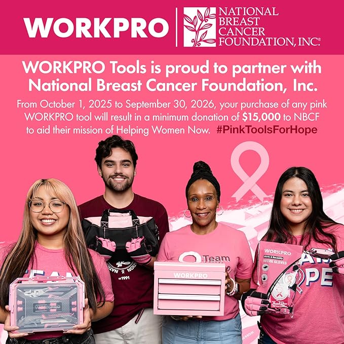 WORKPRO Metal Mini Tool Box, Top Tool Chest containing Two Drawers with Ball Bearing Slides, PVC Drawer Liners and PP Feet Pads, Cold Rolled Steel Small Toolbox for Multi-Purpose Storage - Pink Ribbon