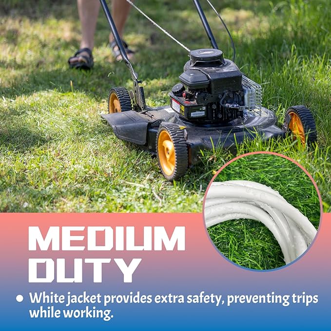 Indoor Outdoor Extension Cord 10 FT, 16/3 SJTW Weatherproof White Electrical Cords, 13 AMP Heavy Duty 3 Prong Power Cable Great for Garden, Landscaping & Holiday Decorations