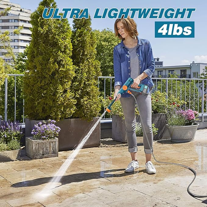 Portable Cordless Pressure Washer, Battery Powered Power Washer Car Wash Gun with 6-in-1 Nozzle & Foam Cannon, Handheld High Pressure Cleaner for Car, Driveway, Patio, Garden, RV