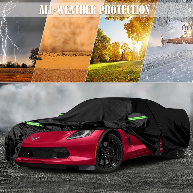 Waterproof Car Covers Replace for 2014–2019 Corvette C7, 6 Layers All Weather Custom-fit Car Cover with Zipper Door for Snow Rain Dust Hail Protection (C7)
