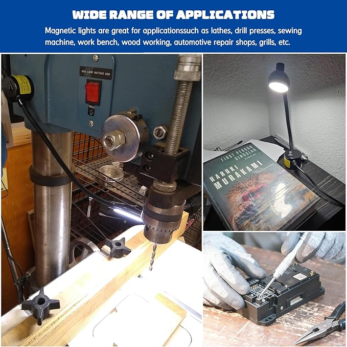 Magnetic LED Work Light, AMAZING POWER Dimmable Sewing Light with Flexible Gooseneck for Workshop Sewing Machine Workbench Lathe Drill Press