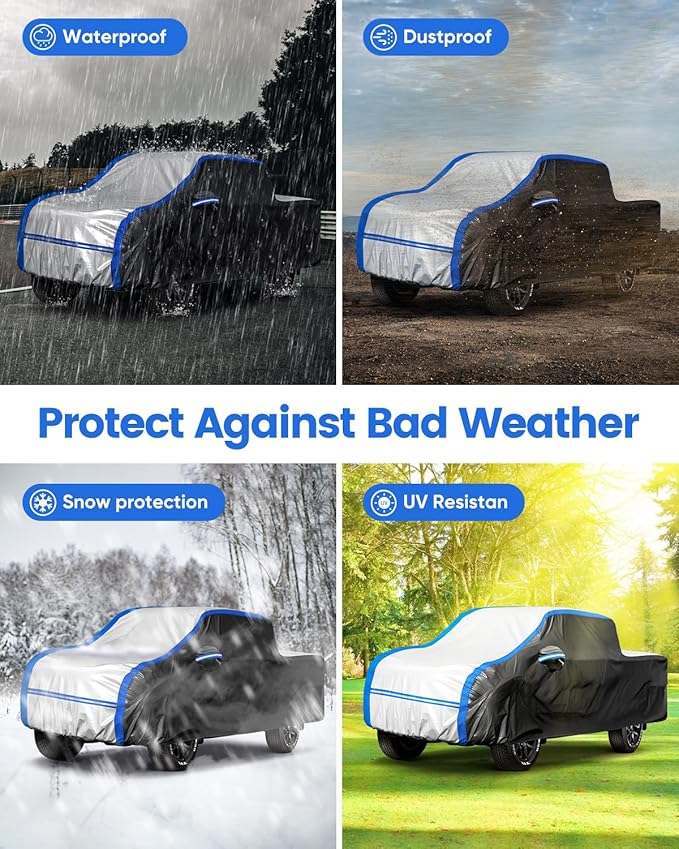 NOVSIGHT Waterproof Pickup Truck Cover for Full-Size Trucks, Heavy Duty 10-Layer All Weather Outdoor Cover with Windproof Straps, Fits 242-255 in, for F150 Silverado 1500 Sierra 1500 Ram 1500
