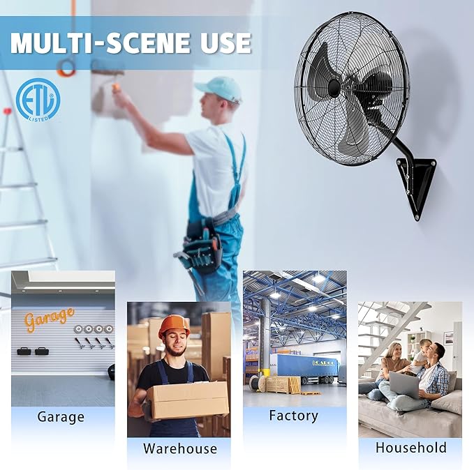 Bestronair Wall Mount Fan Oscillating with 7100CFM, Industrial Heavy Duty Metal 3 Speed Fan, 20 Inch High Velocity Adjustable Tilt, Use for Garage, Workshop, Warehouse, Patio, Factory and Homes