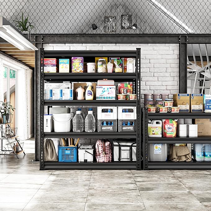 48" W Garage Storage Shelves Heavy Duty, 3000LBS Loads Adjustable Garage Shelving, 5-Tier Metal Shelving Units and Storage Racks, Industrial Utility Shelf,48" Wx24 Dx78 H, Black