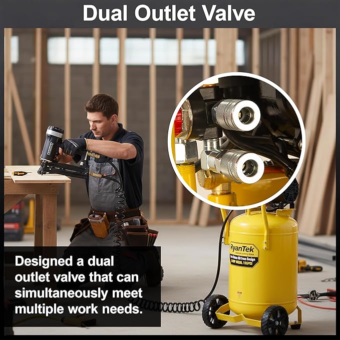 15-Gallon Air Compressor,2HP,Vertical Tank, 4.5CFM@90PSI,Quiet 66dB Twin Cylinder, Oil-Free, for Inflation, Nail Guns,Auto Repair, Painting, Woodworking and Home Use(Maximum Pressure 125 PSI)